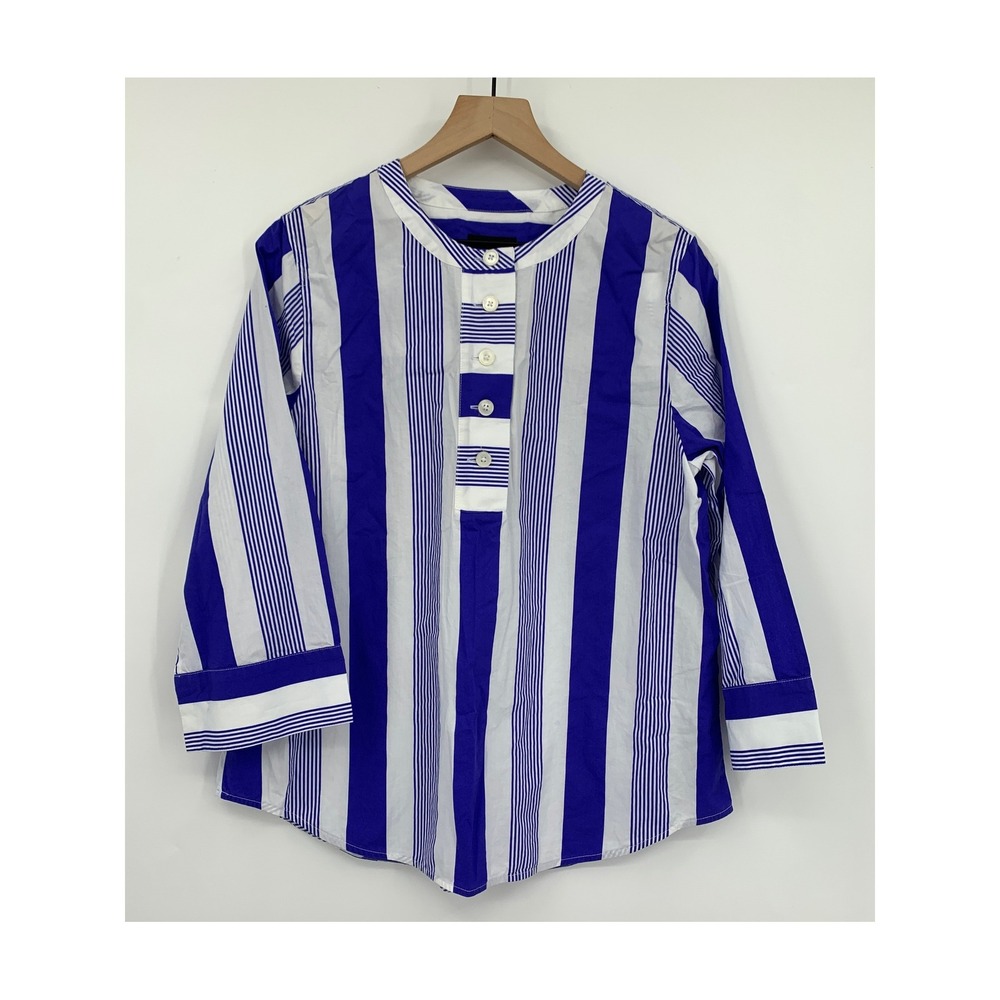 J Crew Shirt Small Blue White‎ Striped Cotton Henley Resort Preppy Nautical NEW